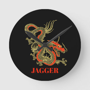 Horloge Ronde Dragon chinois de Imaginaire noir rouge