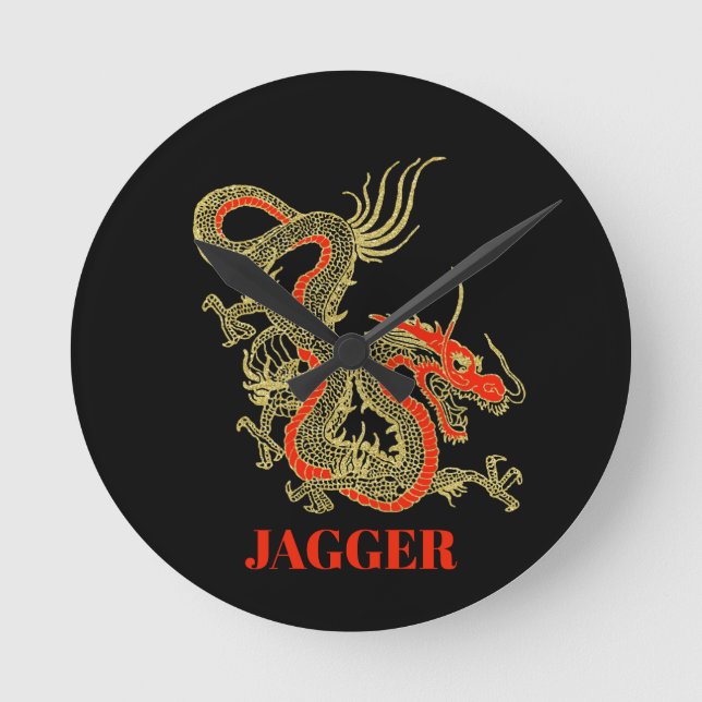 Horloge Ronde Dragon chinois de Imaginaire noir rouge (Recto)