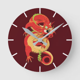 Horloge Ronde Dragon chinois rouge