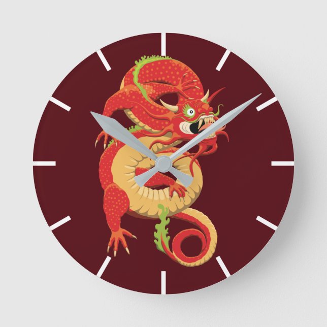 Horloge Ronde Dragon chinois rouge (Recto)