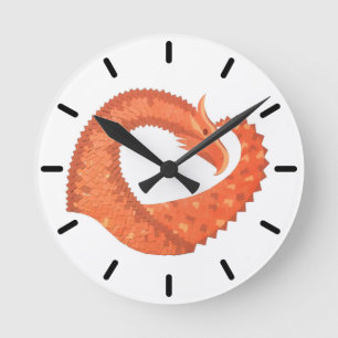 Horloge Ronde Dragon de coeur orange sur blanc