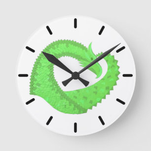 Horloge Ronde Dragon de coeur vert citron blanc