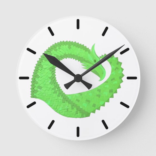 Horloge Ronde Dragon de coeur vert citron blanc (Recto)