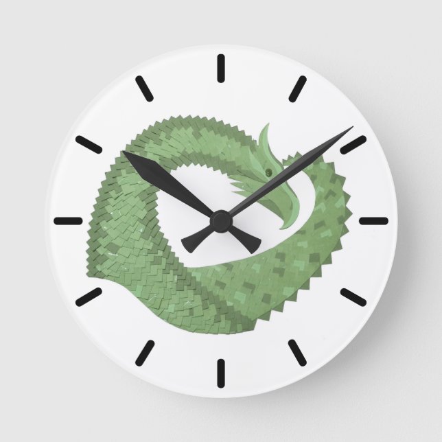 Horloge Ronde Dragon de coeur vert olive blanc (Recto)