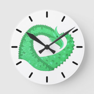 Horloge Ronde Dragon de coeur vert sur blanc
