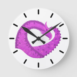 Horloge Ronde Dragon de coeur violet clair sur blanc