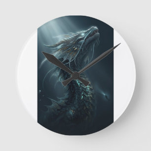 Horloge Ronde Dragon de mer à écaille dorée majestueux - Guar de