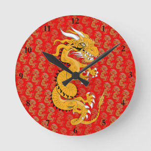 Horloge Ronde Dragon d'or en rouge