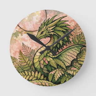 Horloge Ronde Dragon Fougère Verte