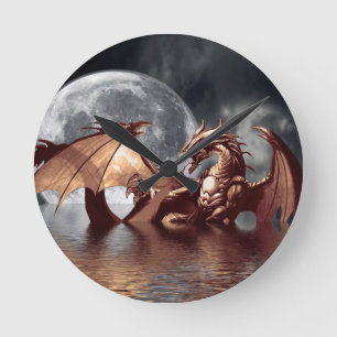 Horloge Ronde Dragon & Moon Fantasy Wall Clock