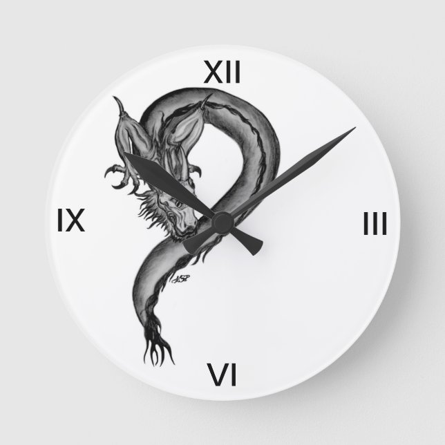 Horloge Ronde Dragon noir et blanc (Recto)