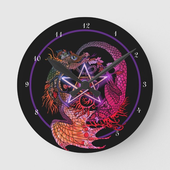 Horloge Ronde Dragon Pentacle Art Nouveau (Recto)