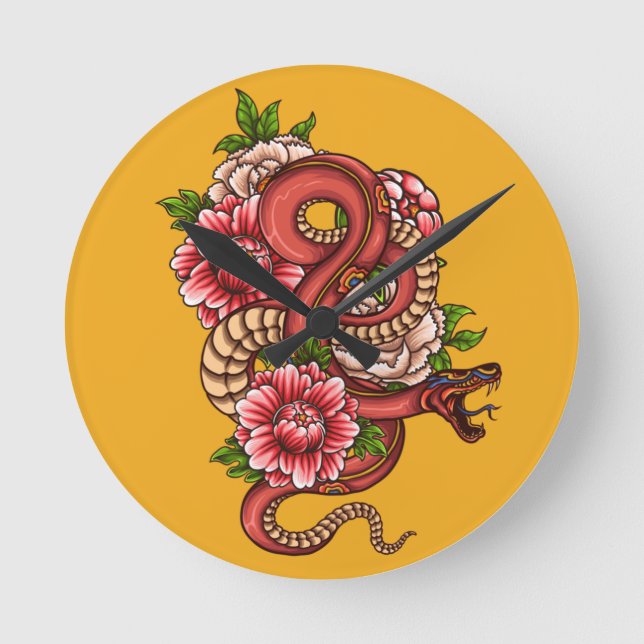 Horloge Ronde Dragon rose et noir floral sur (Recto)