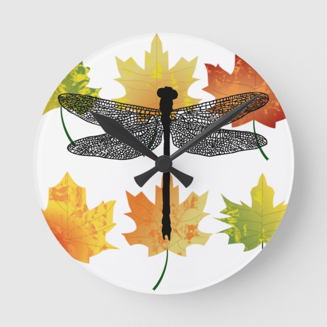 Horloge Ronde dragonfly Bug Insect Silhouette feuille art (Recto)