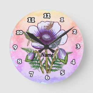 Horloge ronde Dragonfly Purple Poppy