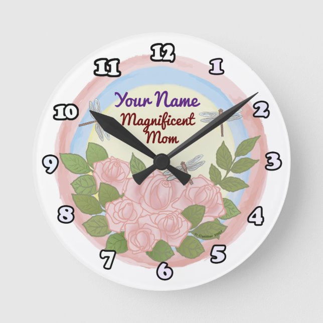 Horloge Ronde Dragonfly Roses Maman  (Recto)