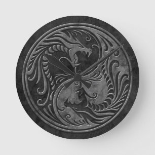 Horloge Ronde Dragons en pierre de Yin Yang