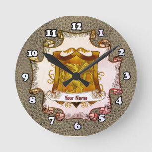 Horloge Ronde Dragons Shield Famille Crest Nom