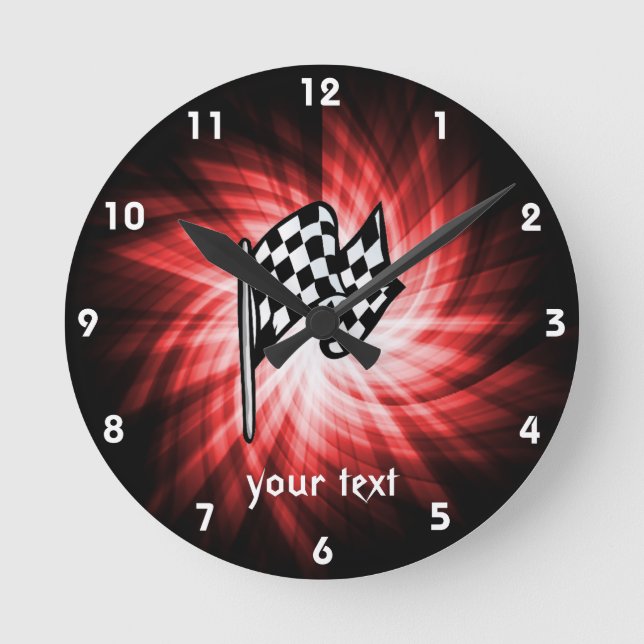 Horloge Ronde Drapeau À damiers ; rouge (Recto)