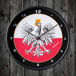 Horloge Ronde Drapeau & Aigle polonais moderne, Design tendance 