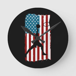 Horloge Ronde Drapeau américain américain Basket-ball Athlète pa