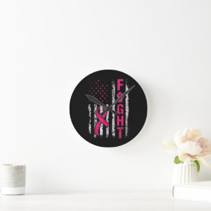 Horloge Ronde Drapeau américain de sensibilisation au cancer du