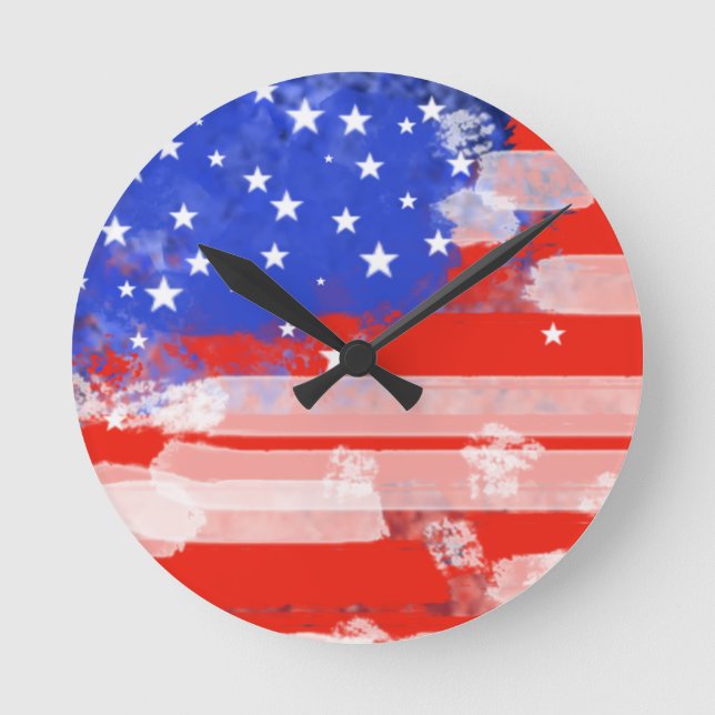 Horloge Ronde drapeau américain / étoiles et rayures (Recto)