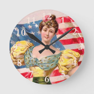 Horloge Ronde Drapeau américain Lady Liberty Independence