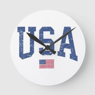 Horloge Ronde Drapeau américain patriotique femmes hommes enfant
