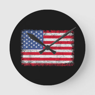 Horloge Ronde Drapeau Américain Patriotique Pour Hommes Femmes E