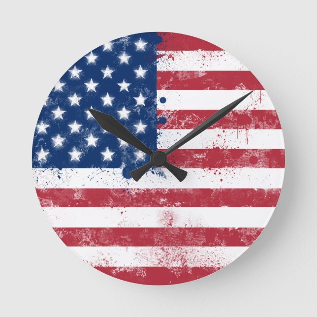 Horloge Ronde Drapeau américain peint (Recto)
