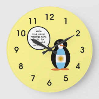 Horloge Ronde Drapeau argentin Parlant Mme Penguin Grande Horlog