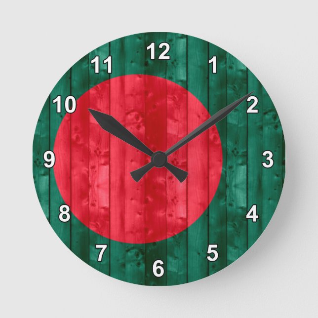 Horloge Ronde Drapeau bangladais en bois (Recto)