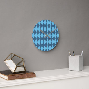 Horloge Ronde Drapeau bleu Bavaria Rhombus Motif