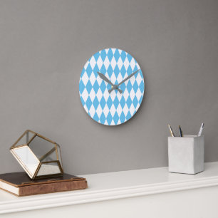 Horloge Ronde Drapeau bleu et blanc Bavière Rhombus Motif