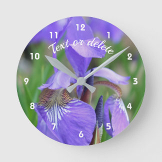 Horloge Ronde Drapeau bleu sauvage Fleur Iris Personnalisé