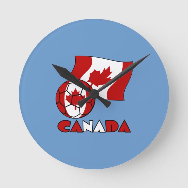 Horloge Ronde Drapeau canadien avec balle de football (Recto)