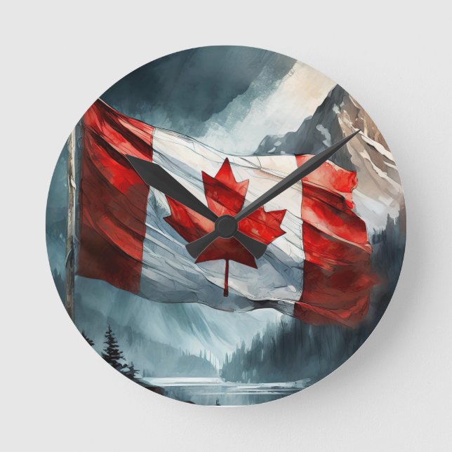 Horloge Ronde Drapeau canadien des Rocheuses (Recto)