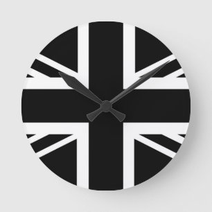 Horloge Ronde Drapeau classique noir et blanc d'Union Jack les