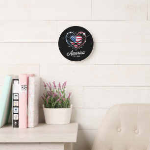 Horloge Ronde Drapeau Cœur 1776 2026 4 juillet 250e anniversaire