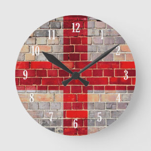 Horloge Ronde Drapeau d'Angleterre sur un mur en brique