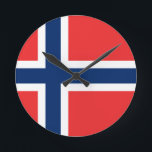 Horloge Ronde Drapeau de la Norvège<br><div class="desc">Drapeau de la Norvège - Det norske flagget - Norges flagg</div>