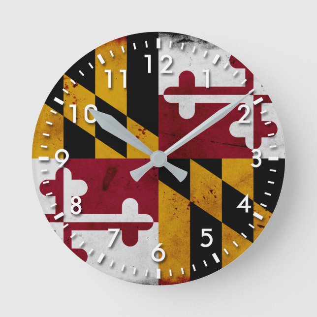 Horloge Ronde Drapeau de l'État du Maryland patriotique Grunge (Recto)