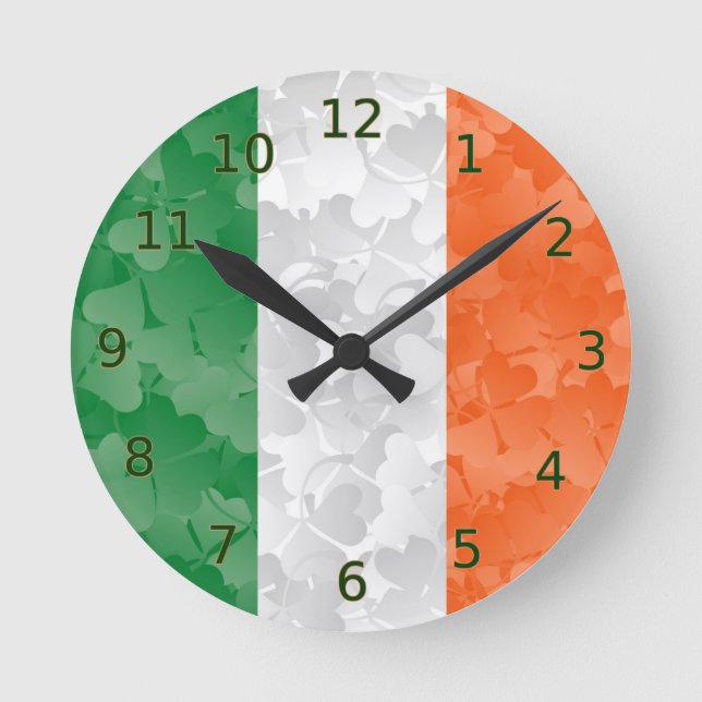 Horloge Ronde Drapeau de l'Irlande avec motif shamrock (Recto)