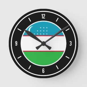 Horloge Ronde Drapeau de l'Ouzbékistan Élégant