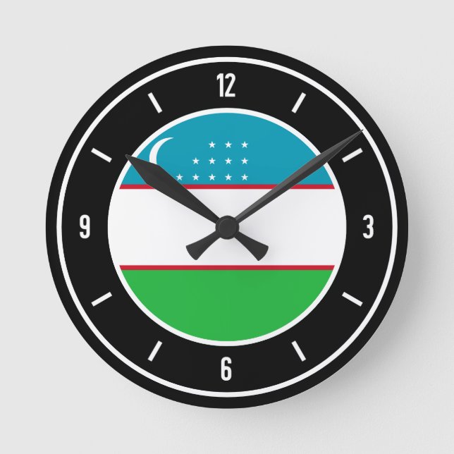Horloge Ronde Drapeau de l'Ouzbékistan Élégant (Recto)