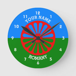 Horloge Ronde Drapeau de voyageur tzigane romani officiel person