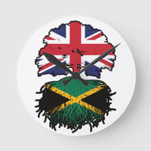 Horloge Ronde Drapeau des racines de l'arbre Jamaïcain britanniq