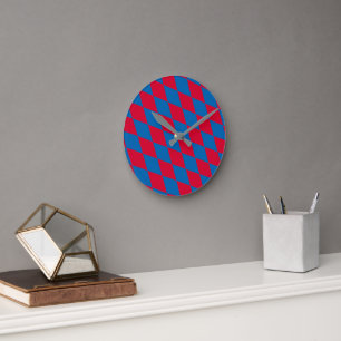 Horloge Ronde Drapeau diamant Bavière bleu et rouge Motif