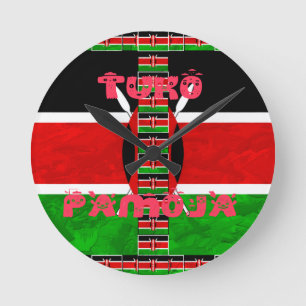 Horloge Ronde Drapeau du Kenya : Tuko Pamoja - Conception d'art